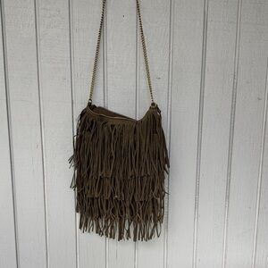 Fringe Green Suede Shoulder Bag